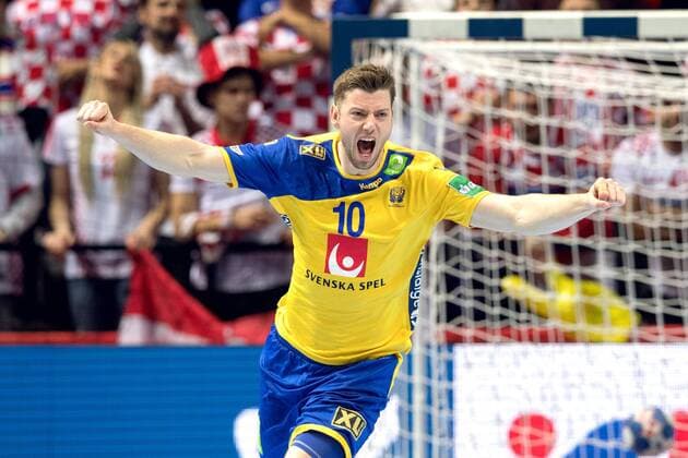 Handball, EM, Kroatien - Schweden 180116 Sveriges Niclas Ekberg jublar under handbollsmatchen mellan Kroatien och Sverige under Handbolls-EM 2018 den 16 januari 2018 i Split. Copyright: LUDVIGxTHUNMAN BB180116LT023