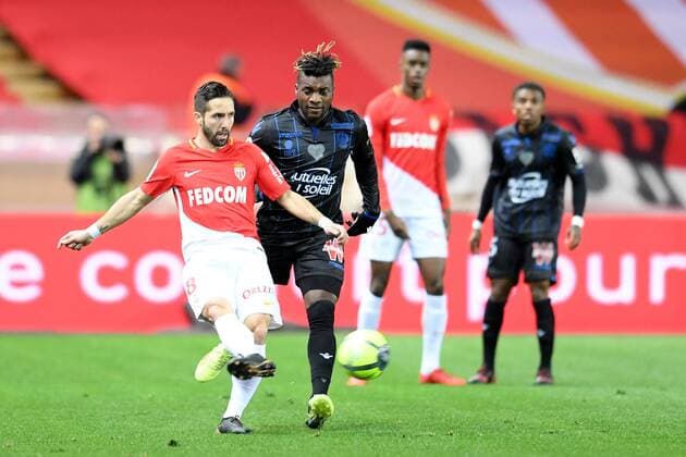 08 JOAO MOUTINHO (mon) - 07 Allan SAINT MAXIMIN (nice) FOOTBALL : Monaco vs Nice - Ligue 1 Conforama - 16 01 2018 FEP Panoramic 