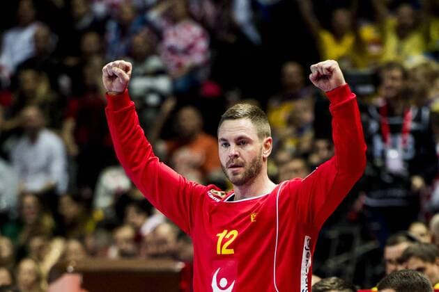 180116 Sveriges malvakt Andreas Palicka jublar under handbollsmatchen mellan Kroatien och Sverige under Handbolls-EM 2018 den 16 januari 2018 i Split. Copyright: LUDVIGxTHUNMAN BB180116LT045