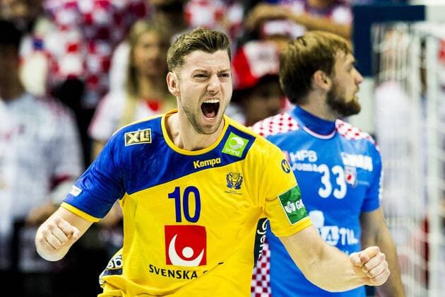 Bilder des Tages - SPORT 180116 Sveriges Niclas Ekberg jublar under handbollsmatchen mellan Kroatien och Sverige under Handbolls-EM 2018 den 16 januari 2018 i Split. Copyright: LUDVIGxTHUNMAN BB180116LT053