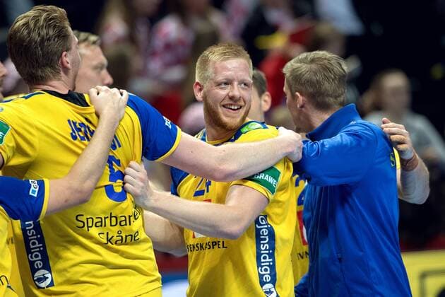 Handball, EM, Kroatien - Schweden 180116 Sveriges Jim Gottfridsson jublar efter handbollsmatchen mellan Kroatien och Sverige under Handbolls-EM 2018 den 16 januari 2018 i Split. Copyright: LUDVIGxTHUNMAN BB180116LT061