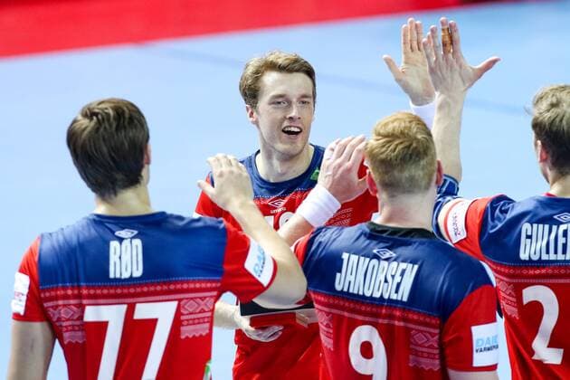 HANDBALL - EHF EURO 2018, NOR vs AUT POREC,CROATIA,16.JAN.18 - HANDBALL - EHF European Championship EM Europameisterschaft group stage, Norway vs Austria. Image shows the rejoicing of Kristian Bjornsen (NOR). GEPAxpictures xMaticxKlansek