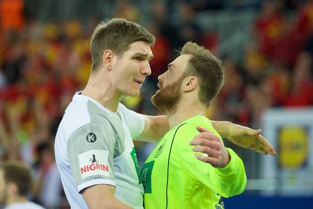 Handball Zagreb 17.01.2018 Europameisterschaft Herren Männer Euro Europameisterschaften Vorrunde Deutschland (GER) - Mazedonien (MKD) Jubel Finn Lemke (Deutschland, No.06) Andreas Wolff (Deutschland, TW, No.33)