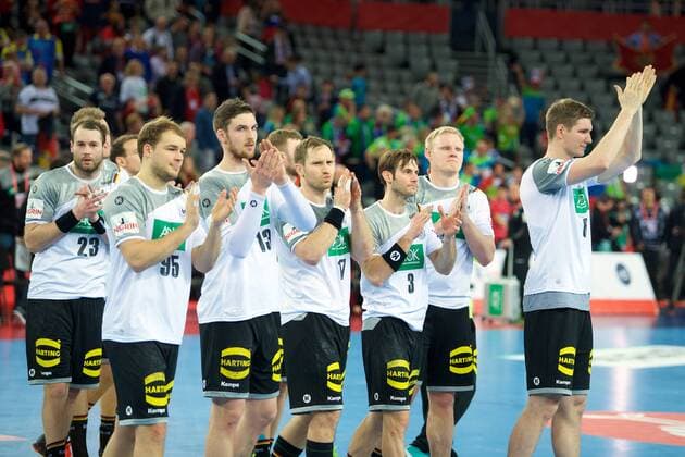 Handball Zagreb 17.01.2018 Europameisterschaft Herren Männer Euro Europameisterschaften Vorrunde Deutschland (GER) - Mazedonien (MKD) Steffen Fäth (Deutschland, No.23) Faeth Fath Paul Drux (Deutschland, No.95) Hendrik Pekeler (Deutschland, No.13) Steffen Weinhold (Deutschland, No.17) Uwe Gensheimer (Deutschland, No.03) Patrick Wiencek (Deutschland, No.07) Finn Lemke (Deutschland, No.06) vlnr.