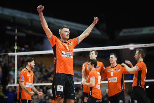 Berlin, Germany, 17.01.2018: Aleksandar Okolic (BR Volleys 1) beim Spiel der CEV Volleyball Championsleague Gruppe A zwischen den Berlin Recycling Volleys und Spacer s Toulouse VB.