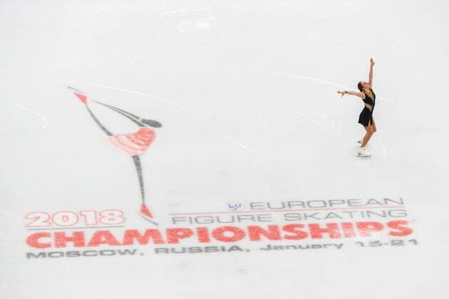Themen der Woche - SPORT Bilder des Tages - SPORT Eiskunstlauf, EM in Moskau, Kurzprogramm Damen MOSCOW, RUSSIA - JANUARY 18, 2018: Figure skater Elzbieta Kropa of Lithuania performs during the ladies short program event at the 2018 ISU European Figure skating Eiskunstlauf Championships, at Megasport Arena. Sergei Bobylev TASS  TS0703A9