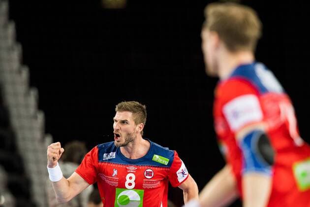 Handball, EM, Serbien - Norwegen 180118 Norges Bjarte Myrhol jublar under handbollsmatchen mellan Serbien och Norge under Handbolls-EM 2018 den 18 januari 2018 i Zagreb. Copyright: LUDVIGxTHUNMAN BB180118LT069