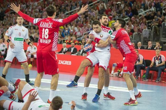 PUKHOUSKI Barys (Belarus - Bielorussie) HANDBALL : Croatie vs Bielorussie - Championnat d europe EHF - Groupe I - Zagreb - 18 01 2018 THEOPHILELaurent Panoramic 