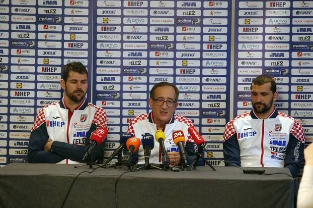 press conference PK Pressekonferenz of the Croatian handball team 19.01.2018., Croatia, Zagreb - Press Conference of the Croatian handball team, coach Lino Cervar and players Jakov Gojun and Zeljko Musa.  DaliborxUrukalovic PIXSELL
