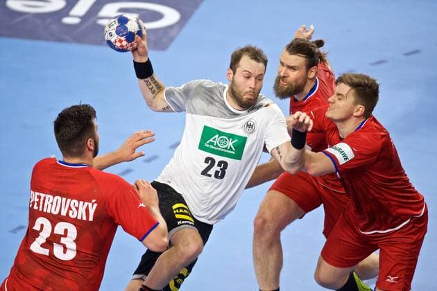 Handball Varazdin 19.01.2018 Europameisterschaft Herren Männer Euro Europameisterschaften Zwischenrunde Deutschland (GER) - Tschechien (CZE) Steffen Fäth (Deutschland, No.23) Faeth Fath PETROVSKY Leos(Tschechien, No.23) HORAK Pavel (Tschechien, No.13) LANDA Jan (Tschechien, No.04)