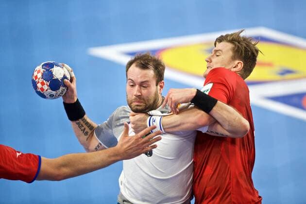 Handball Varazdin 19.01.2018 Europameisterschaft Herren Männer Euro Europameisterschaften Zwischenrunde Deutschland (GER) - Tschechien (CZE) Steffen Fäth (Deutschland, No.23) Faeth Fath LANDA Jan (Tschechien, No.04)