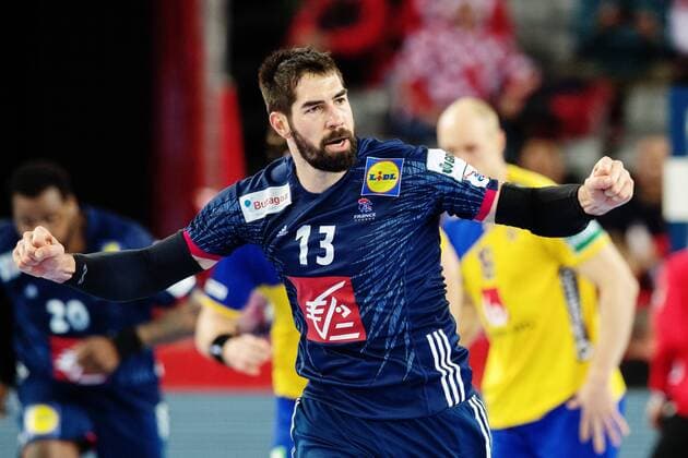 180120 Frankrikes Nikola Karabatic jublar under handbollsmatchen mellan Sverige och Frankrike under Handbolls-EM 2018 den 20 januari 2018 i Zagreb. Copyright: LUDVIGxTHUNMAN BB180120LT019
