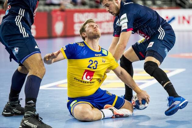 180120 Sveriges Albin Lagergren under handbollsmatchen mellan Sverige och Frankrike under Handbolls-EM 2018 den 20 januari 2018 i Zagreb. Copyright: LUDVIGxTHUNMAN BB180120LT033