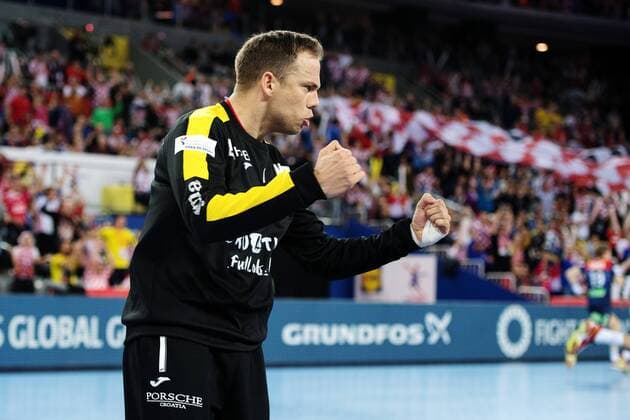 180120 Kroatiens malvakt Ivan Stevanovic jublar under handbollsmatchen mellan Kroatien och Norge under Handbolls-EM 2018 den 20 januari 2018 i Zagreb. Copyright: LUDVIGxTHUNMAN BB180120LT107