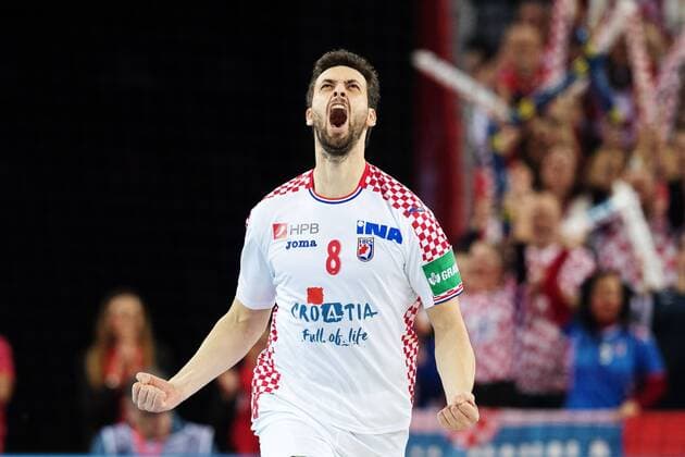 180120 Kroatiens Marko Kopljar jublar under handbollsmatchen mellan Kroatien och Norge under Handbolls-EM 2018 den 20 januari 2018 i Zagreb. Copyright: LUDVIGxTHUNMAN BB180120LT139