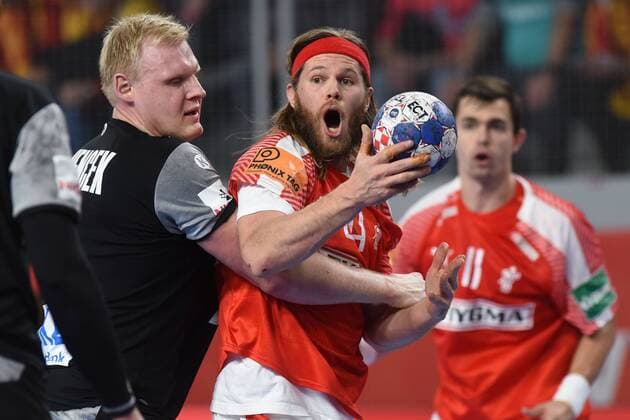 Handball, EM, Deutschland - Dänemark European Handball Championship, Group II, 4th round, Germany - Denmark 21.01.2018., Arena Varazdin, Varazdin, Croatia - 2018 European Men s Handball Championship, Group II, 4th round, Germany - Denmark. Patrick Wiencek, Mikkel Hansen.  VjeranxZganec-Rogulja PIXSELL