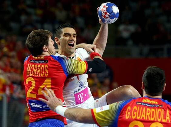 Handball, EM, Mazedonien - Spanien European Handball Championship, Group II, 4th round, FYR Macedonia - Spain 21.01.2018., Arena Varazdin, Varazdin, Croatia - 2018 European Men s Handball Championship, Group II, 4th round, FYR Macedonia - Spain. Kiril Lazarov IgorxKralj PIXSELL