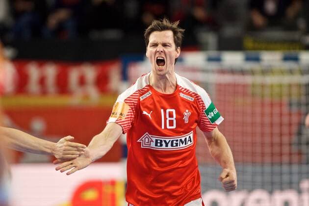 Bilder des Tages - SPORT Handball Varazdin 21.01.2018 Europameisterschaft Herren Männer Euro Europameisterschaften Zwischenrunde Deutschland (GER) - Dänemark (DAN) LINDBERG Hans (Dänemark, No.18) Jubel