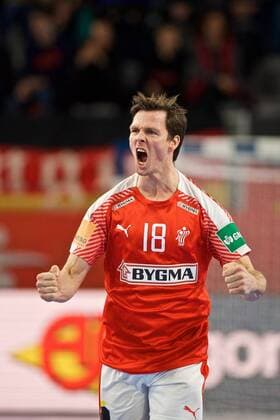 Handball Varazdin 21.01.2018 Europameisterschaft Herren Männer Euro Europameisterschaften Zwischenrunde Deutschland (GER) - Dänemark (DAN) LINDBERG Hans (Dänemark, No.18) Jubel