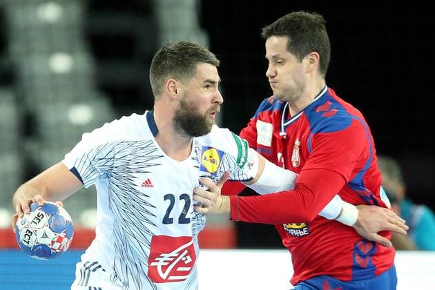 Handball, EM, Serbien - Frankreich European Handball Championship, Group I, 3rd round, Serbia - France 22.01.2018., Arena Zagreb, Zagreb, Croatia - 2018 European Men s Handball Championship, Group I, 3rd round, Serbia - France. Luka Karabatic, Bojan Beljanski. GoranxStanzl PIXSELL