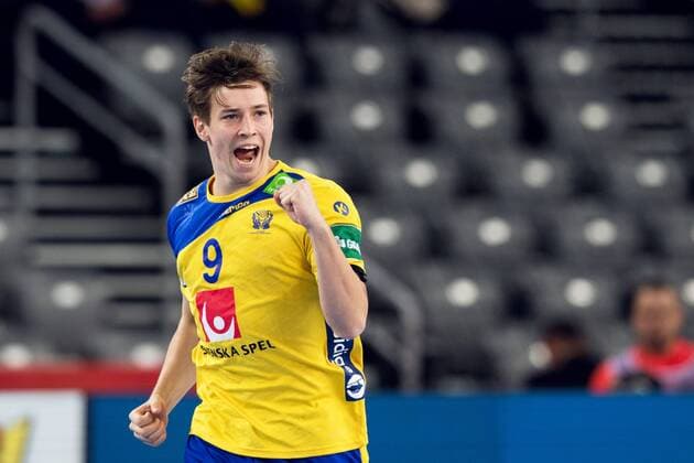 Handball, EM, Schweden - Weißrussland 180122 Sveriges Jerry Tollbring jublar under handbollsmatchen mellan Sverige och Belarus under Handbolls-EM 2018 den 22 januari 2018 i Zagreb. Copyright: LUDVIGxTHUNMAN BB180122LT019