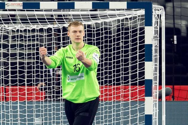 Handball, EM, Schweden - Weißrussland 180122 Belarus malvakt Viachaslau Saldatsenka jublar under handbollsmatchen mellan Sverige och Belarus under Handbolls-EM 2018 den 22 januari 2018 i Zagreb. Copyright: LUDVIGxTHUNMAN BB180122LT024