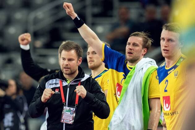 Handball, EM, Schweden - Weißrussland 180122 Sveriges förbundskapten Kristjan Andresson jublar under handbollsmatchen mellan Sverige och Belarus under Handbolls-EM 2018 den 22 januari 2018 i Zagreb. Copyright: LUDVIGxTHUNMAN BB180122LT065