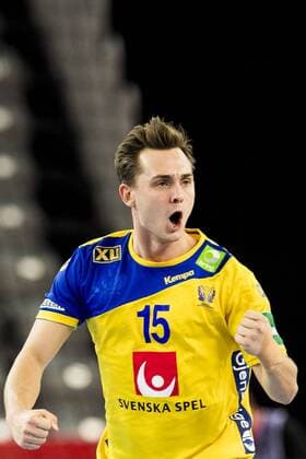 Handball, EM, Schweden - Weißrussland 180122 Sveriges Hampus Wanne jublar under handbollsmatchen mellan Sverige och Belarus under Handbolls-EM 2018 den 22 januari 2018 i Zagreb. Copyright: LUDVIGxTHUNMAN BB180122LT082