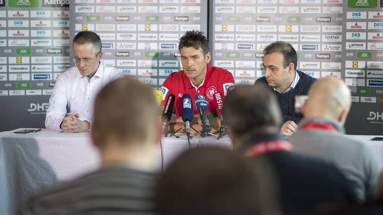 Tim Oliver Kalle, Trainer Christian Prokop und Bob Hanning bei der Pressekonferenz. Medientermin der deutschen Nationalmannschaft, Hauptrunde, Handball, EHF Euro 2018, 23.01.18 Varazdin Varazdin Croatia Arena Varazdin Copyright: xAgentur54Gradx xFelixxKoenigx