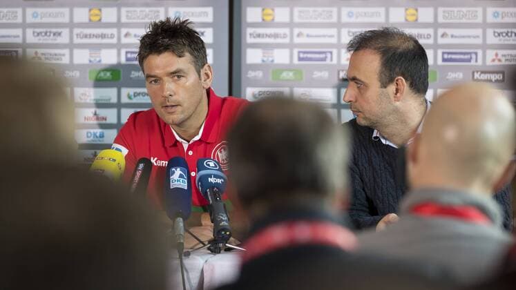 Trainer Christian Prokop und Bob Hanning bei der Pressekonferenz. Medientermin der deutschen Nationalmannschaft, Hauptrunde, Handball, EHF Euro 2018, 23.01.18 Varazdin Varazdin Croatia Arena Varazdin Copyright: xAgentur54Gradx xFelixxKoenigx