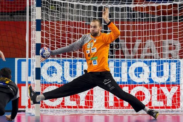 Urh Kastelic (Nr. 99, Slowenien) pariert einen Ball. Slowenien - Spanien, Hauptrunde, Handball, EHF Euro 2018, 23.01.18 Varazdin Varazdin Croatia Arena Varazdin Copyright: xAgentur54Gradx xFelixxKoenigx