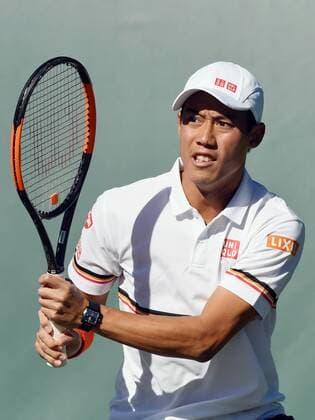 NEWPORT BEACH, CA - JANUARY 23: Kei Nishikori (JPN) in action in the first set of a match against Dennis Novikov (USA) during the Oracle Challenger Series tennis tournament played on January 23, 2018 at the Newport Beach Tennis Club in Newport Beach, CA. (Photo by John Cordes Icon Sportswire)