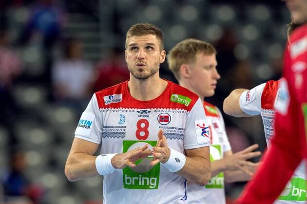 180124 Norges Bjarte Myrhol under handbollsmatchen mellan Sverige och Norge under Handbolls-EM 2018 den 24 januari 2018 i Zagreb. Copyright: LUDVIGxTHUNMAN BB180124LT020