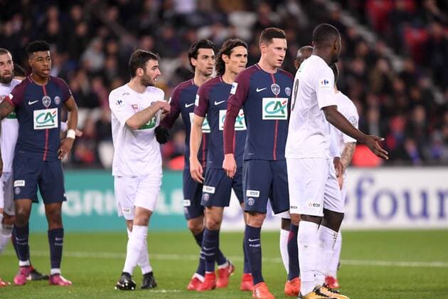 23 JULIAN DRAXLER (psg) - 09 EDINSON CAVANI (psg) - 29 Christophe KERBRAT (gui) FOOTBALL : Paris SG vs Guingamp - Coupe de France - 24 01 2018 AnthonyBIBARD FEP Panoramic 