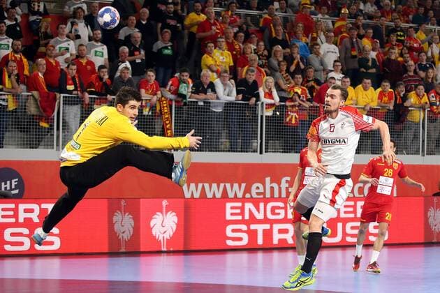 European Handball Championship, Group II, 3rd round, Macedonia - Denmark 24.01.2018., Arena Varazdin, Varazdin, Croatia - 2018 European Men s Handball Championship, Group II, 3rd round, Macedonia - Denmark. Nikola Mitrevski ,Casper Ulrich Mortensen GoranxStanzl PIXSELL