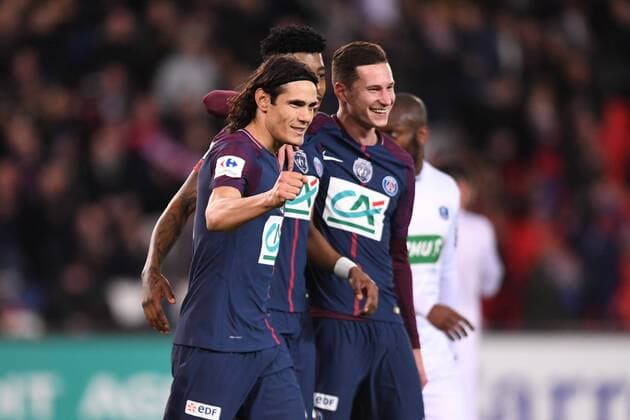 23 JULIAN DRAXLER (psg) - 09 EDINSON CAVANI (psg) - JOIE FOOTBALL : Paris SG vs Guingamp - Coupe de France - 24 01 2018 AnthonyBIBARD FEP Panoramic 