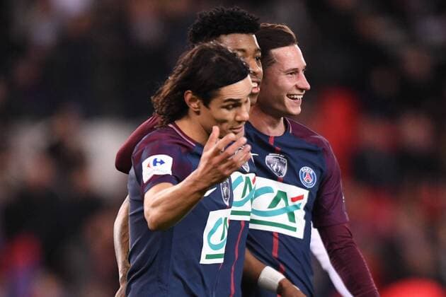 23 JULIAN DRAXLER (psg) - 09 EDINSON CAVANI (psg) - JOIE FOOTBALL : Paris SG vs Guingamp - Coupe de France - 24 01 2018 AnthonyBIBARD FEP Panoramic 