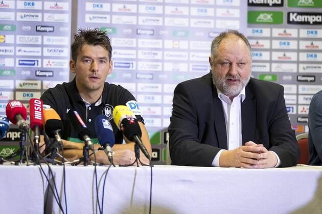 Trainer Christian Prokop und Andreas Michelmann waehrend der Pressekonferenz. Pressekonferenz der deutschen Mannschaft nach dem Ausscheiden aus der EM, Hauptrunde, Handball, EHF Euro 2018, 25.01.18 Sveti Martin Sveti Martin Croatia Arena Varazdin Copyright: xAgentur54Gradx xFelixxKoenigx