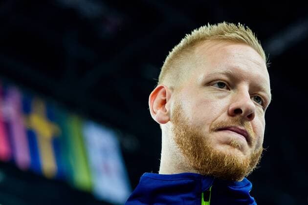 180125 Sveriges Jim Gottfridsson under pressträff med Svenska landslaget i handboll under Handbolls-EM 2018 den 25 januari 2018 i Zagreb. Copyright: FREDRIKxVARFJELL BB180125BB273
