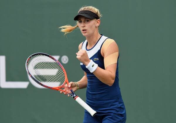 NEWPORT BEACH, CA - JANUARY 25: Jill Teichmann (SUI) reacts after winning a point in the first set of a match against Victoria Duval (USA) during the Oracle Challenger Series tournament played on January 25, 2018 at the Newport Beach Tennis Club in Newport Beach, CA. (Photo by John Cordes Icon Sportswire) TENNIS: JAN 25 Oracle Challenger Series Icon506180125022 EDITORIAL USE ONLY