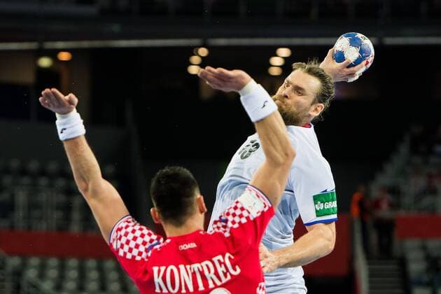 180126 Tjeckiens Pavel Horak under handbollsmatchen mellan Kroatien och Tjeckien under Handbolls-EM 2018 den 26 januari 2018 i Zagreb. Copyright: FREDRIKxVARFJELL BB180126FV005