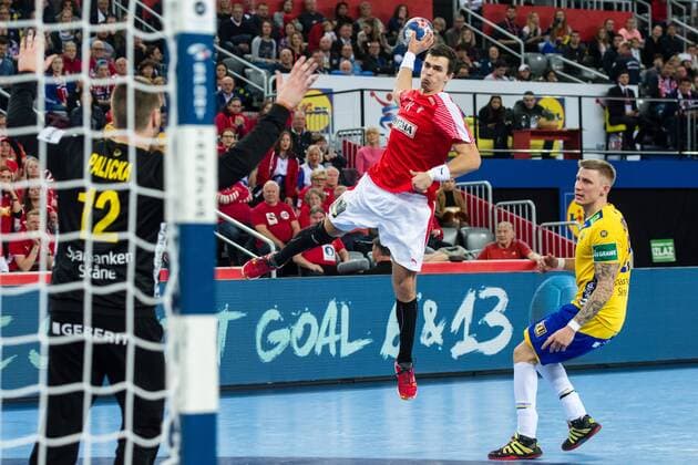 180126 Danmarks Rasmus Lauge Schmidt under semifinalen mellan Sverige och Danmark under Handbolls-EM 2018 den 26 januari 2018 i Zagreb. Copyright: FREDRIKxVARFJELL BB180126FV093