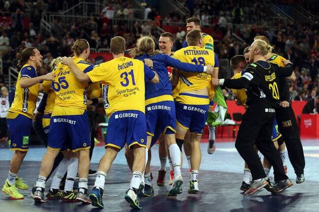 European Handball Championship, semifinal, Denmark - Sweden 26.01.2018., Arena Zagreb, Zagreb, Croatia - 2018 European Men s Handball Championship, semifinal, Denmark - Sweden. Swedish team celebrates the victory and entering the finals.  DaliborxUrukalovic PIXSELL