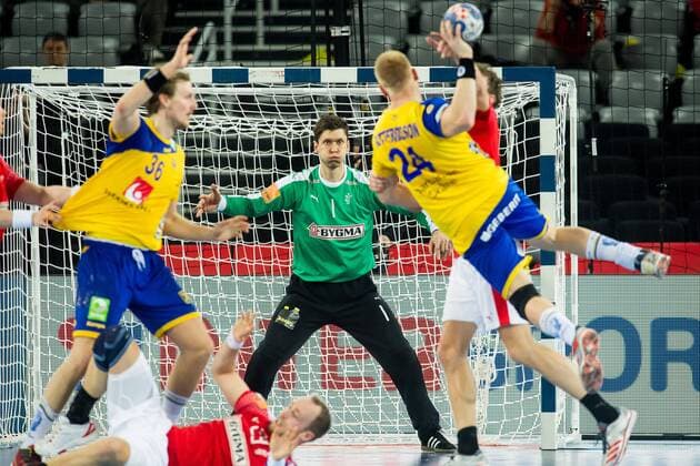 180126 Danmarks malvakt Niklas Landin Jacobsen under semifinalen mellan Sverige och Danmark under Handbolls-EM 2018 den 26 januari 2018 i Zagreb. Copyright: FREDRIKxVARFJELL BB180126FV130