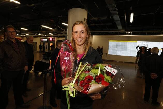 Belgian Elise Mertens pictured during the return of Belgian Elise Mertens WTA Tennis Damen 37) at Brussels airport in Zaventem, after the Australian Open tennis tournament, Saturday 27 January 2018. Mertens reached the semifinals of the women s singles tournament at the Australian Open tennis Grand Slam, where she was defeated by Danish Wozniacki on Thursday. NICOLASxMAETERLINCK  x05284054x
