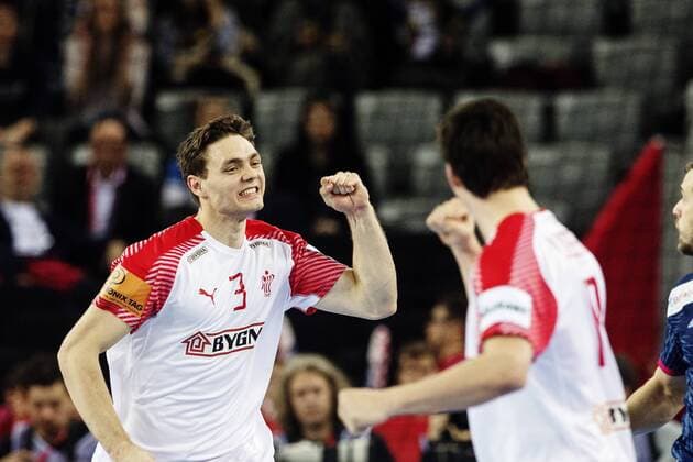 180128 Danmarks Niclas Kirkelokke jublar under bronsmatchen mellan Danmark och Frankrike under Handbolls-EM 2018 den 28 januari 2018 i Zagreb. Copyright: FREDRIKxVARFJELL BB180128FV012