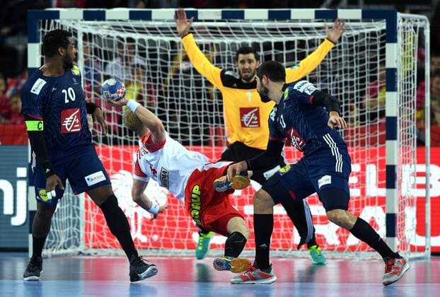 PXL_European Handball Championship, France vs Denmark 28.01.2018., Arena Zagreb, Zagreb, Croatia - 2018 European Men s Handball Championship, match for the 3rd place, France vs Denmark. Anders Zachariassen, Cyril Dumoulin  MarkoxLukunic PIXSELL