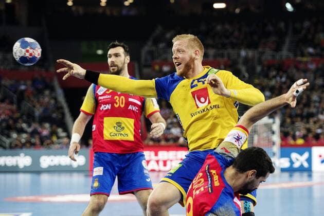 180128 Sveriges Jim Gottfridsson under finalen mellan Sverige och Spanien under Handbolls-EM 2018 den 28 januari 2018 i Zagreb. Copyright: FREDRIKxVARFJELL BB180128FV104