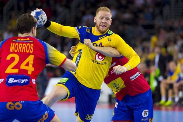 Jom Gottfridsson (Nr. 24, Schweden) gegen Alex Dujshebaev (Nr. 10, Spanien) und Viran Morros de Argila (Nr. 24, Spanien). Spanien - Schweden, Finale, Handball, EHF Euro 2018, 28.01.18 Zagreb Zagreb Croatia Arena Zagreb Copyright: xAgentur54Gradx xFelixxKoenigx