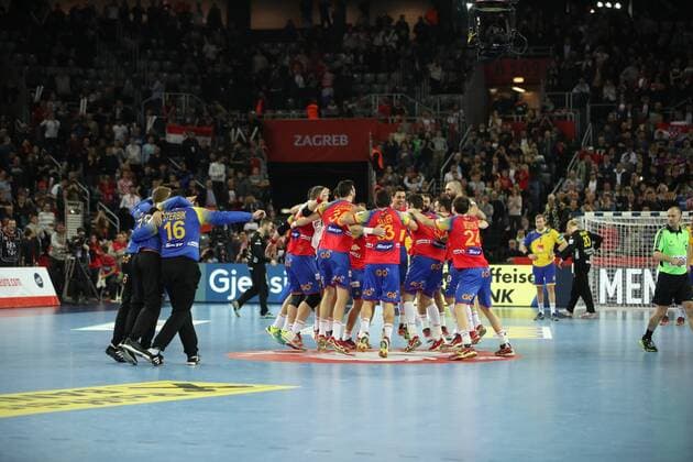HANDBALL - EHF EURO 2018, SWE vs ESP ZAGREB,CROATIA,28.JAN.18 - HANDBALL - EHF European Championship EM Europameisterschaft final, SWE vs ESP Image shows the rejoicing of team ESP. GEPAxpictures xMaticxKlansek